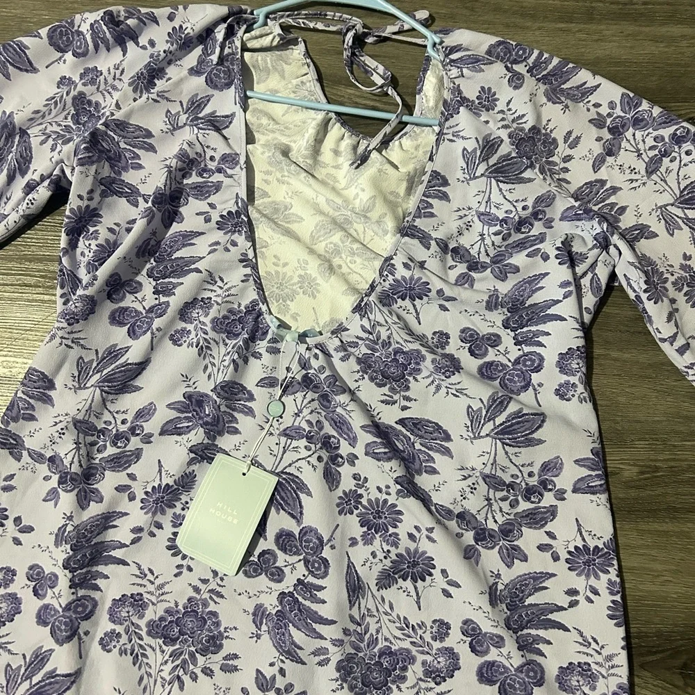 Hill House Blue and White Tie Front Long Sleeve Sundress‎ - Picture 2 of 7